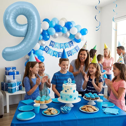 TONIFUL 40 Inch Pastel Blue Number 9 Foil Balloons Large Mylar Foil Digital 9 - Image 3