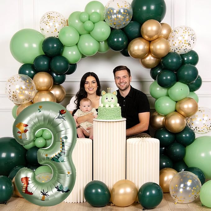 40 Inch Dinosaur Number 3 Balloon | Olive Green Number - Image 4
