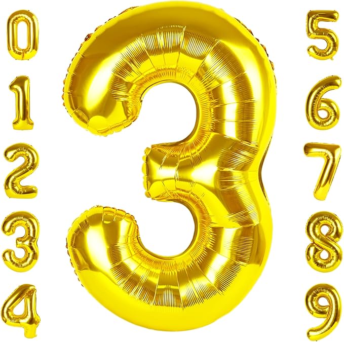 Number Balloon Gold Number 3 for 3rd 33 Birthday Party Decorations, 40 Inch | by Mluchee