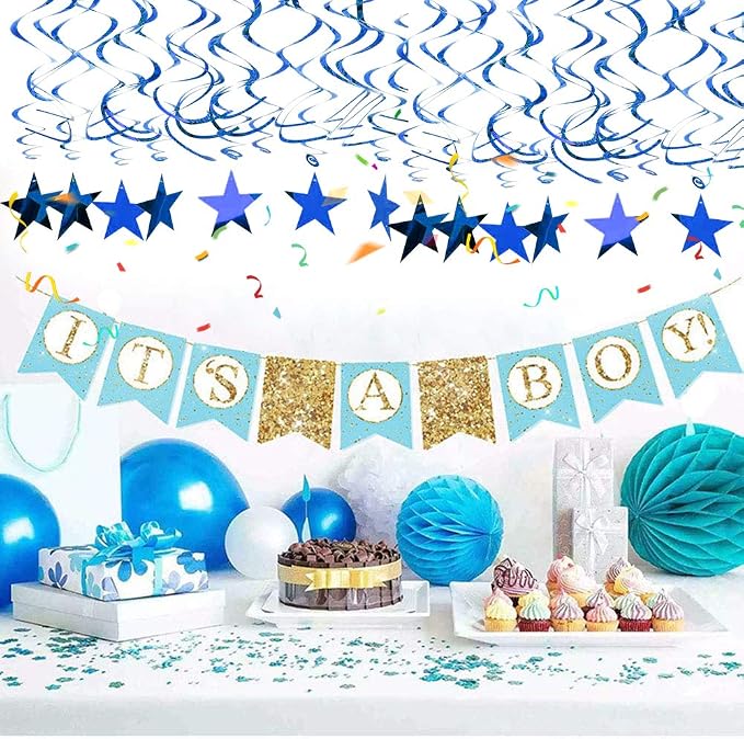 BEISHIDA Blue Star Hanging Swirl Decorations, Hanging Gold Party Supplies - Image 5