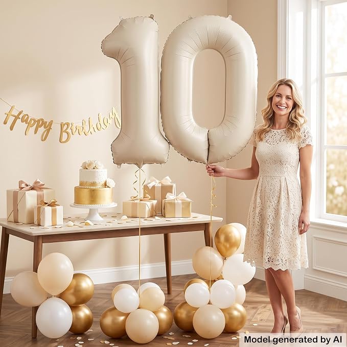 40" Beige Foil Number 10 Balloon - Image 3
