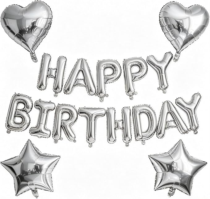 Silver Birthday Decorations by WEIKA