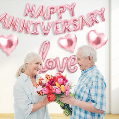 Happy Anniversary Balloon Set, Rose Gold Foil Balloon Banner - Image 6