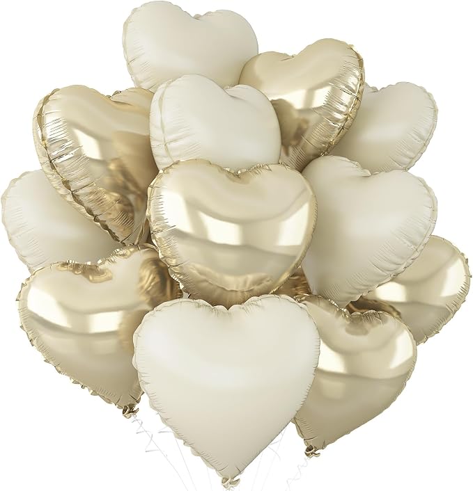 Sand White Gold Heart Balloons, 18Inch Light Gold Helium Balloon by Adorely
