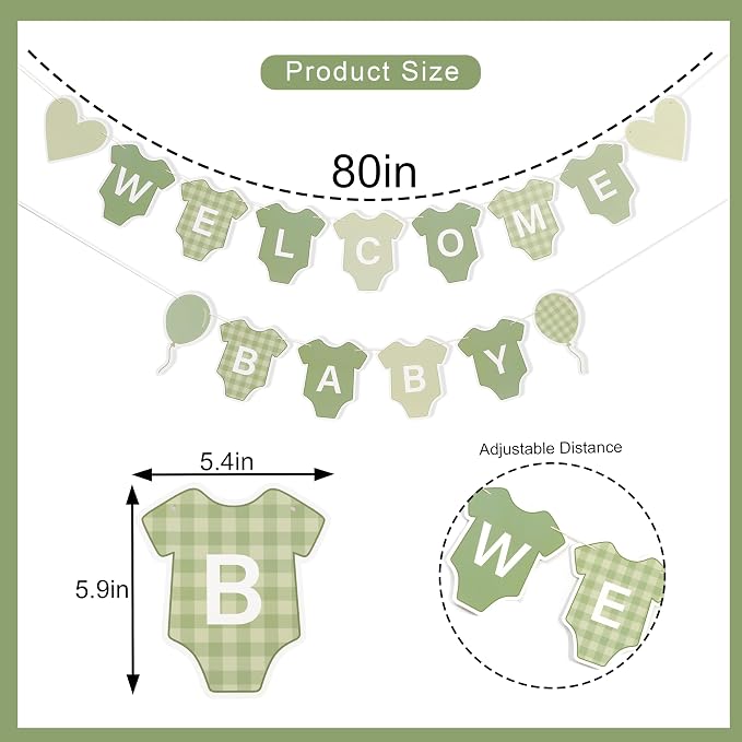 Green Gingham Baby Shower Banner - Image 2