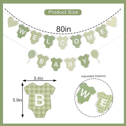 Green Gingham Baby Shower Banner - Image 2