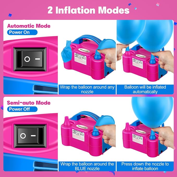 FLSEPAMB Balloon Pump, Electric Balloon Pump, Portable Dual Nozzles Electric - Image 4