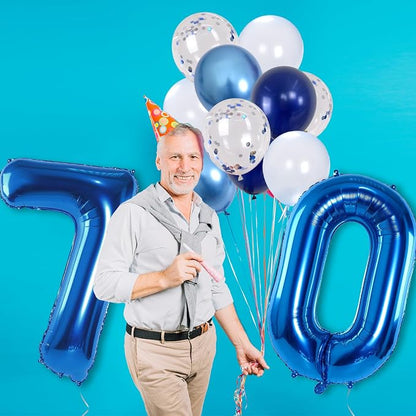 Giant Number Foil Balloon 70, Dark Blue Self Inflating 70th Birthday Balloon - Image 3