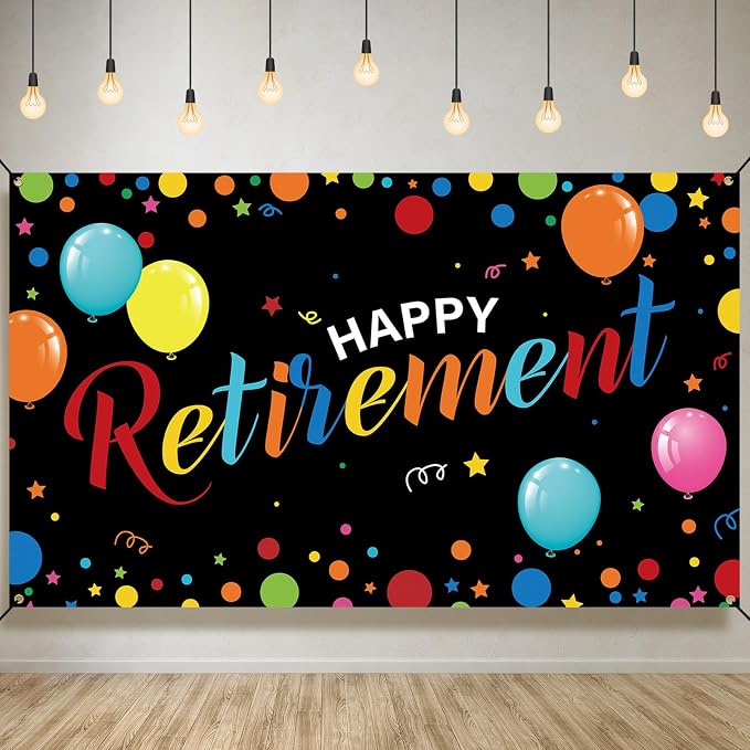 Happy Retirement Party Decorations, Backdrop Banner, Yard Sign, Photo Booth by Vicycaty