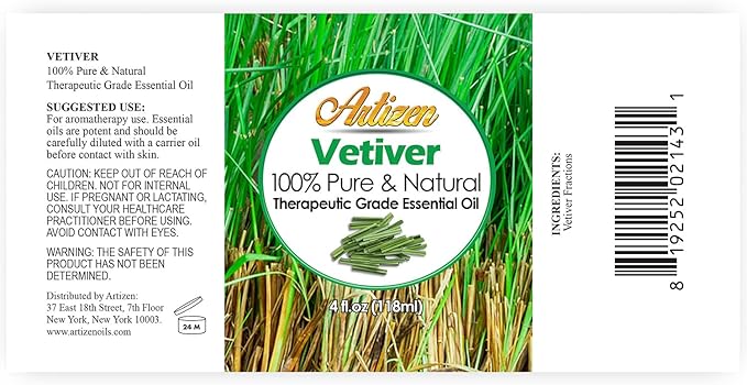 Artizen 4oz Oils - Vetiver Essential Oil - 4 Fluid Ounces