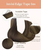 GOO GOO Invisi Edge Tape in Hair Extensions Human Hair, 2C/4E/6C Brown Sugar Swirl Highlights 10pcs injected with 10pcs classical tape ins, 16inch 50g, Virgin Remy Hair, Natural Look