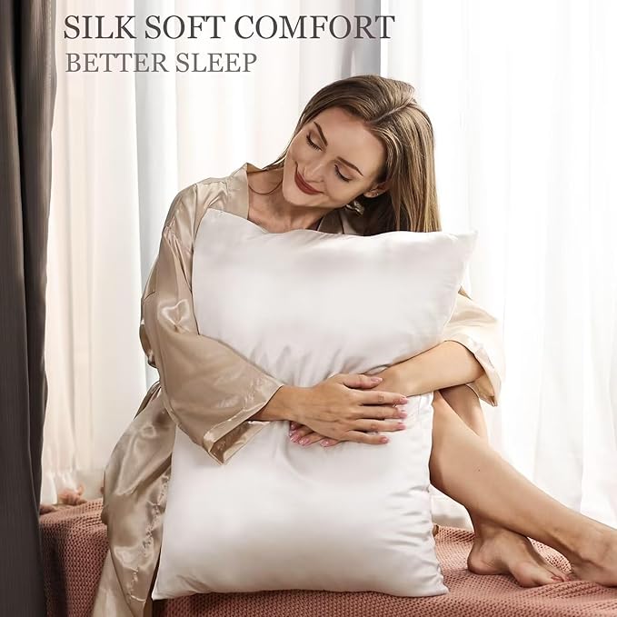 Adubor 100% Silk Pillowcase - Mulberry Silk Pillow Cases, 23 Momme 6A Grade Fibers, Silk Pillow Case for Hair and Skin Health, with Hidden Zipper (Standard: 20''x26'', Lvory White, 2PC)