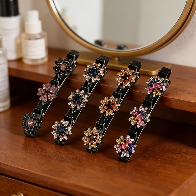 4PCS Sparkling Crystal Stone Braided Hair Clips for Women,Rhinestone Hair Clip for Short and Long Hair,Duckbill Hair Clips for Thick and Fine Hair,Hair Styling Accessories Birthday & Christmas Gifts