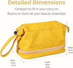 Abiudeng Large Capacity Makeup Bag Ladies Cosmetic Bag Travel Bag with Compartments Portable PU Leather Travel Makeup Bag with Handle