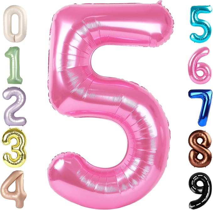 5 Balloon Numbers Birthday Decorations, 40In Pink Balloons by Mluchee