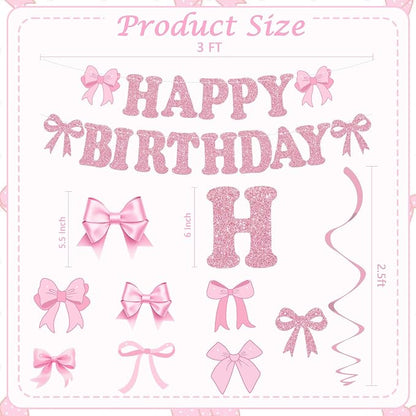 Glitter Pink Bow Happy Birthday Banner - Image 3
