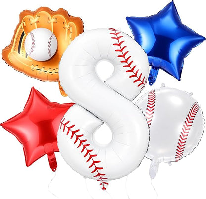 Jenaai Number 8 Baseball Balloons White Red and Blue Baseball Glove Balloons by Jenaai