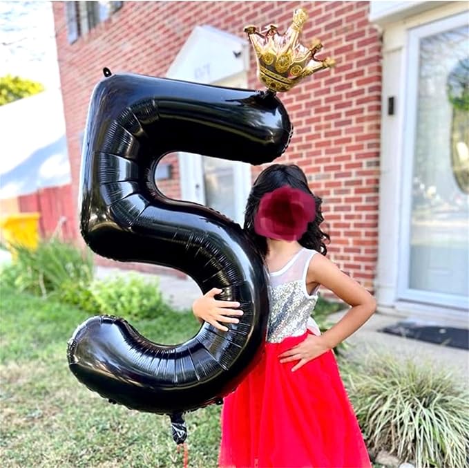 Crown Black Number 0 Balloons for Girls, 40 Inch Foil Large, Crown 0-9 Set - Image 5