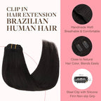 GOO GOO Clip in Hair Extensions Real Human Hair, Remy Human Hair Extensions Clip ins for Women, Natural Human Hair, 20inch 80g 2Pcs, #1B Natural Black