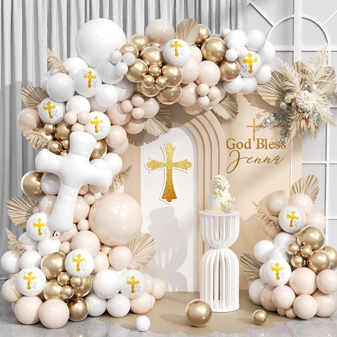 First Communion Balloon Garland Kit 153Pcs, Baptism Balloon by PTGOLUO