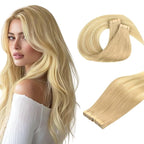 DOORES Tape in Hair Extensions, Drity Blonde Mixed Platinum Blonde 40pcs 100g 14 Inch, Real Human Hair, Seamless Straight