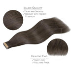 WENNALIFE Tape in Hair Extensions Human Hair, 20pcs 50g 24 inch Cool Dark Brown Remy Hair Extensions Straight Human Hair Tape in Extensions Skin Weft Tape Extensions