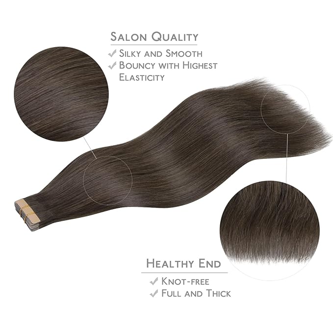 WENNALIFE Tape in Hair Extensions Human Hair, 20pcs 50g 18 inch Cool Dark Brown Remy Hair Extensions Straight Human Hair Tape in Extensions Skin Weft Tape Extensions