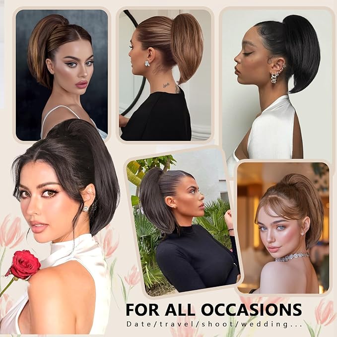 Claw Clip Ponytail Extension - 10 Inch Short Ponytail Extension, Straight Pony Tails Hair Extensions, Synthetic Hair Extensions Ponytail, Clip On Ponytails for Women (Red Brown Mixed Light Brown )