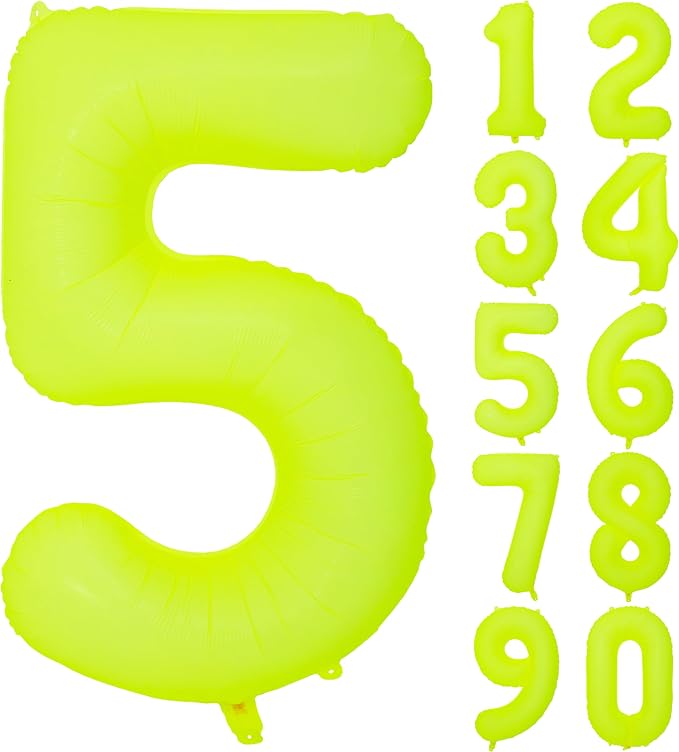 40 IN Fluorescent Yellow Number 5 Balloon Neon Yellow 5 Foil Balloon | by YOIOZAIZAI