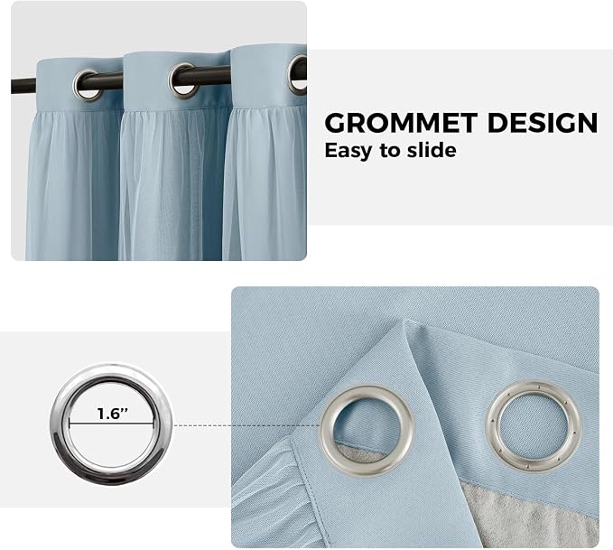 100% Blackout Curtains for Bedroom, Double Layer Blue Curtains, Room Darkening - Image 7