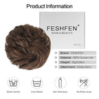 FESHFEN Human Messy Buns - 100% Human Hair Bun Real Scrunchies Hair Pieces Ponytail Extensions Wavy Tousled Updo Chignon Hairpieces for Women, Medium Chestnut Brown