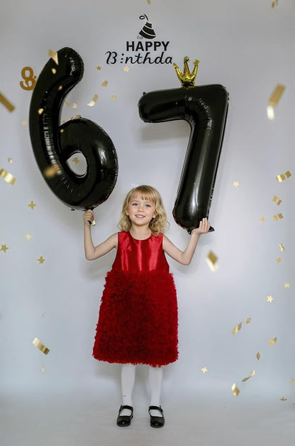 Black Number 6 Balloon with Crown, 40 inch Black Number Balloon 6th Birthday - Image 3