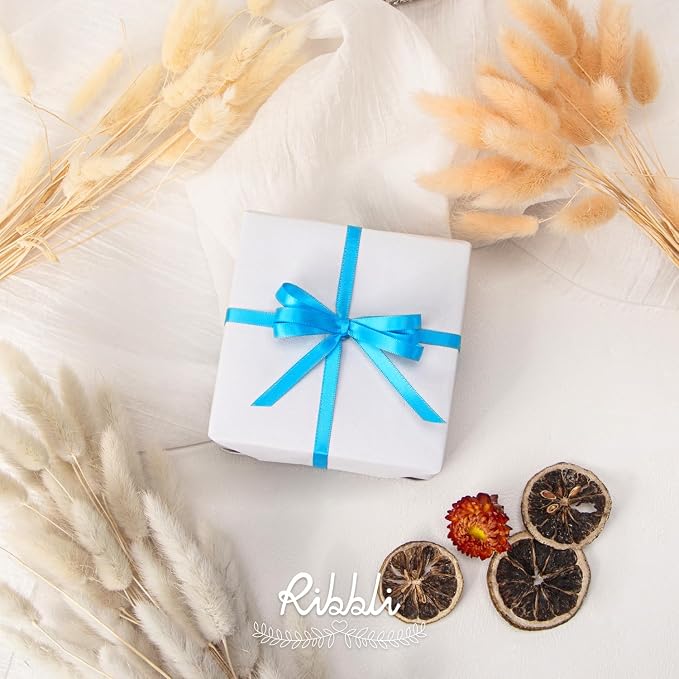 Ribbli Turquoise Blue Satin Ribbon, Double Faced Satin 1/4 inch x Continuous 50 - Image 2