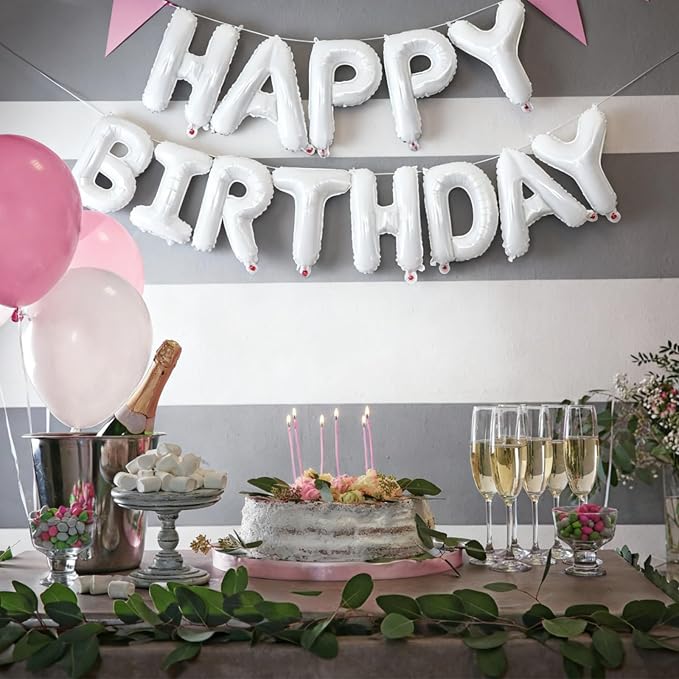 White Happy Birthday Balloon Banner 16 Inch - Image 6