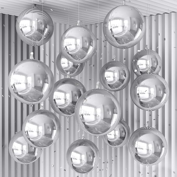 14 Pcs Silver Round Foil Balloons 22/15/10 4D Ball Balloons Metallic Silver by Froova