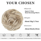 CJL HAIR Large Messy Bun Hair Piece Wavy Curly Scrunchies Synthetic Chignon Ponytail Hair Extensions Thick Updo Hairpieces for Women Ivory Grey