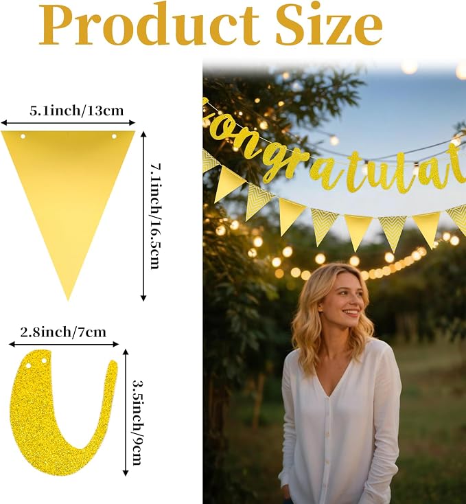 Pre-strung Glitter Congratulations Banner Sign Triangle Flag Banner Hanging - Image 2