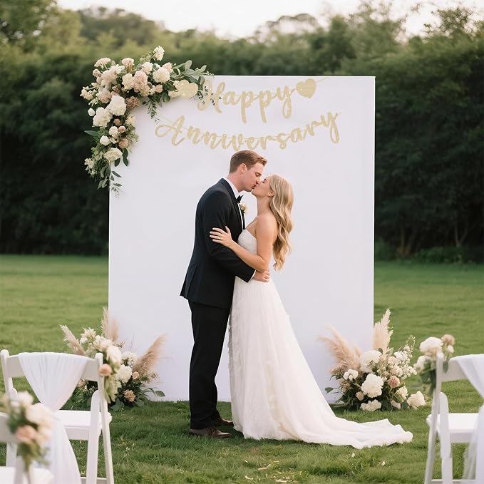 Happy Anniversary Banner, Pre-Strung Gold Glitter Wedding Anniversary - Image 6