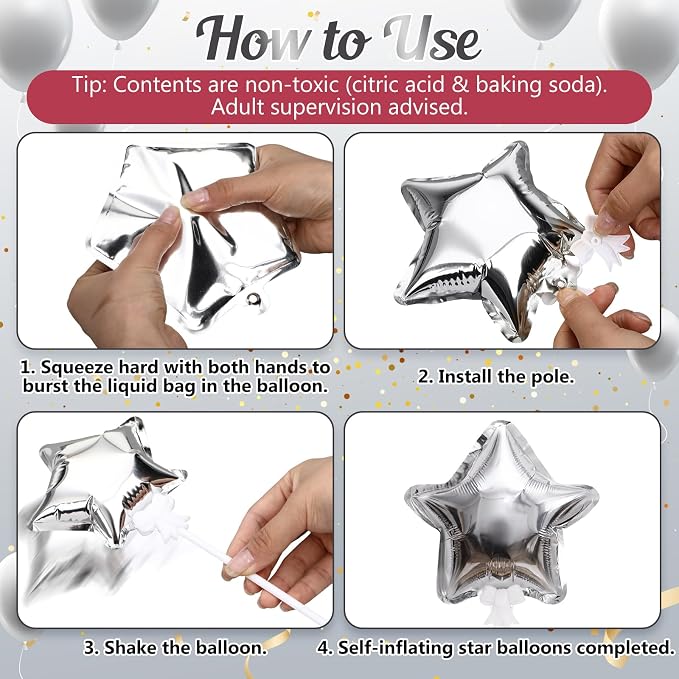 30 Pcs Mini Star Self Inflatable Balloons Bulk - Image 2