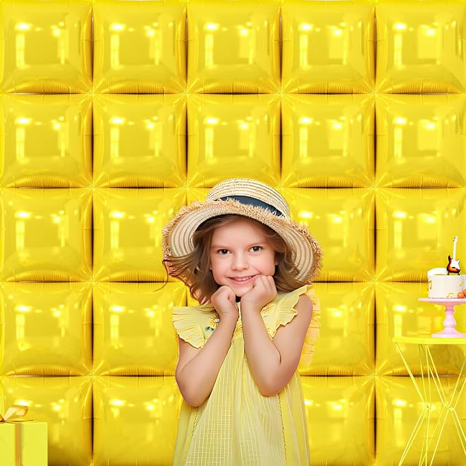 NISOCY 25PCS Yellow Square Foil Balloons Wall Backdrop | Double Sided Balloons - Image 5