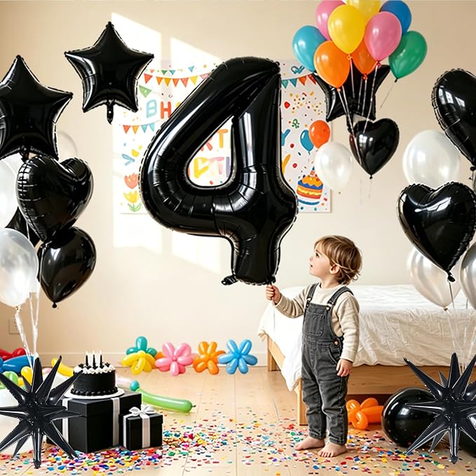 TONIFUL 2nd Birthday Balloons Kit 40 Inch Black Large Number 2 Foil Balloon | - Image 5