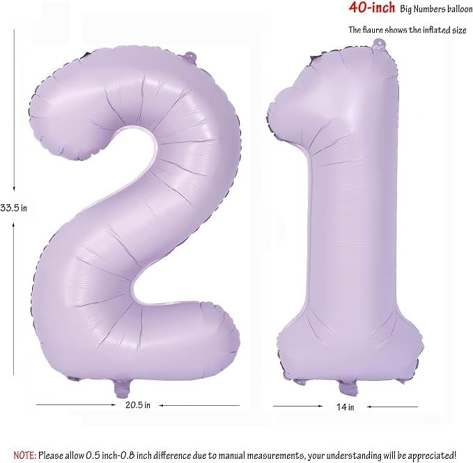 40 In Matte Purple Number Balloons Helium Foil Mylar Balloon Digital 21 | - Image 2