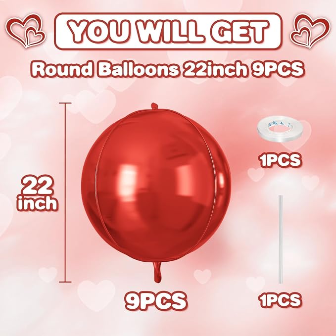Red Round Foil Balloons 9 pcs - Image 2