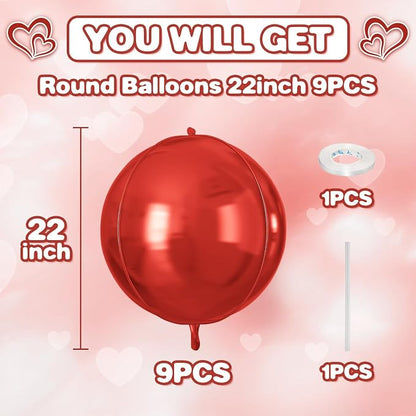 Red Round Foil Balloons 9 pcs - Image 2