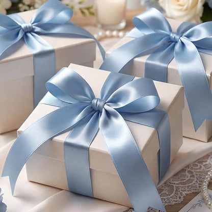 woric Dusty Blue Satin Ribbon 1 Inch 50 Yards Light Baby Blue Ribbon | Gift - Image 5