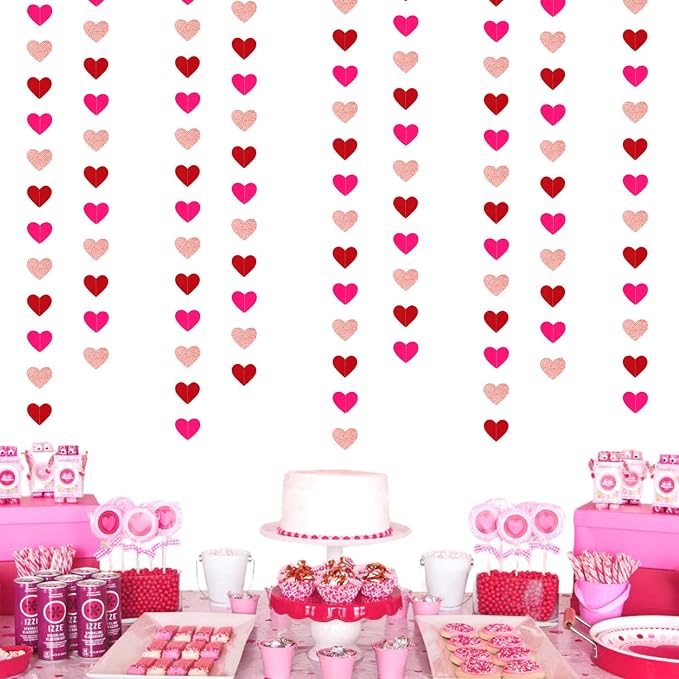 Rose-Gold Red Valentines Party-Decorations Heart-Garland - 52ft Galentines - Image 4