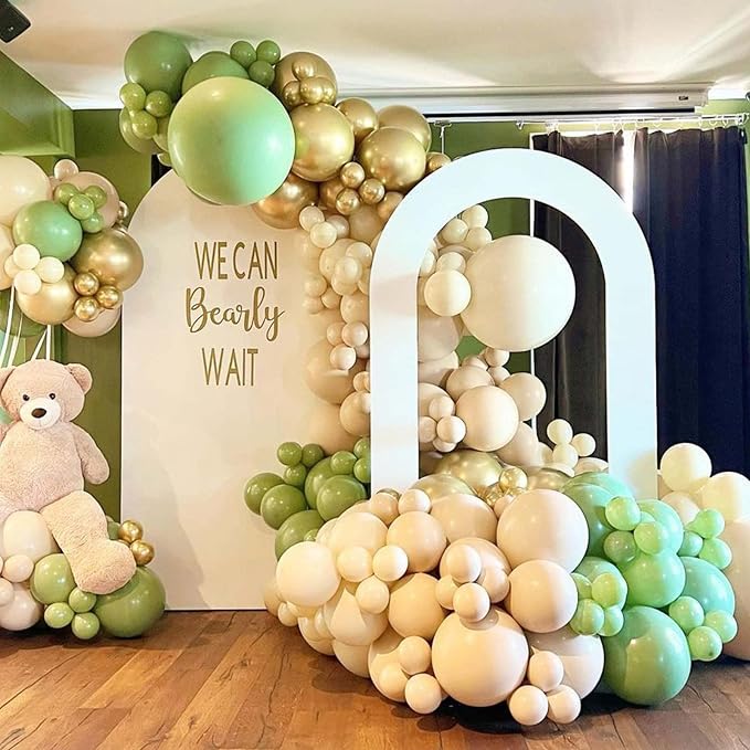 Sage Green Gold Balloons, 12 Inch Olive Avocado Retro Green Beige Sand White - Image 3