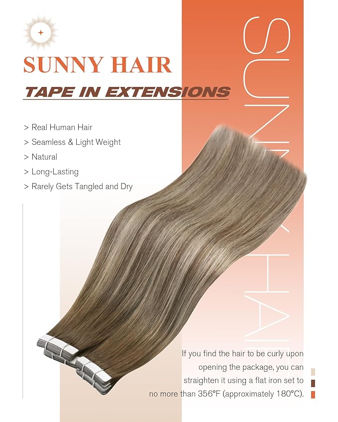 Sunny Hair Tape in Hair Extensions Human Hair 16 Inch Hair Extensions Real Human Hair Tape in Extensions for Women Cool Brown to Light Brown Balayage Blonde Invisible Remy Hair Skin Weft 20Pcs 50g