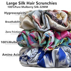 Suncdelv Silk,100% Silk Scrunchies for Hair,22 Momme Hair Ties for Anti-Crease & Breakage,Natural Women Hair Accessories，Fashion Hairbands 3PCS （watercolour）