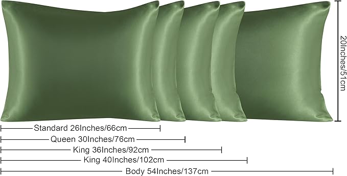 NTBAY 2 Pack Satin Queen Pillowcases for Hair and Skin, Luxurious and Silky Pillow Cases with Envelope Closure, 20x30 Inches, Olive Green
